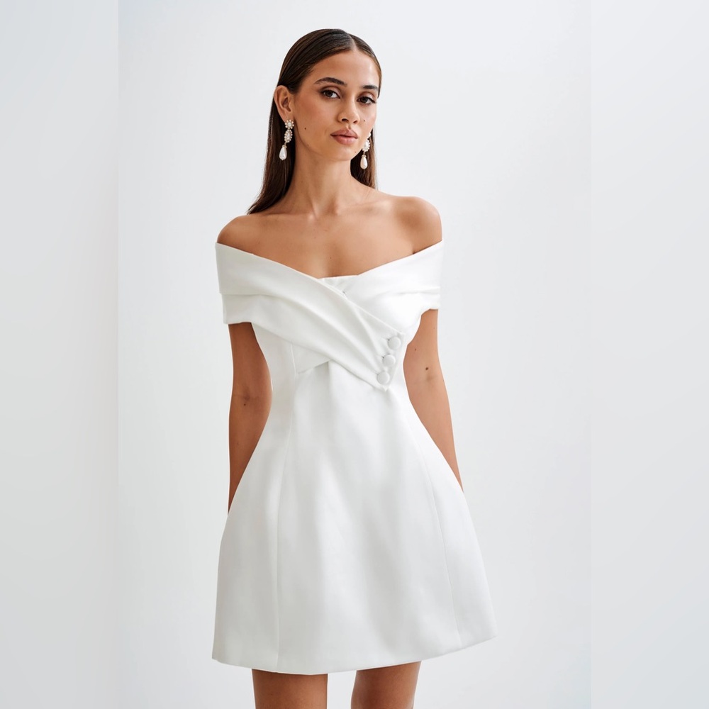 Meshki EVITA Satin Off-Shoulder Mini Dress
